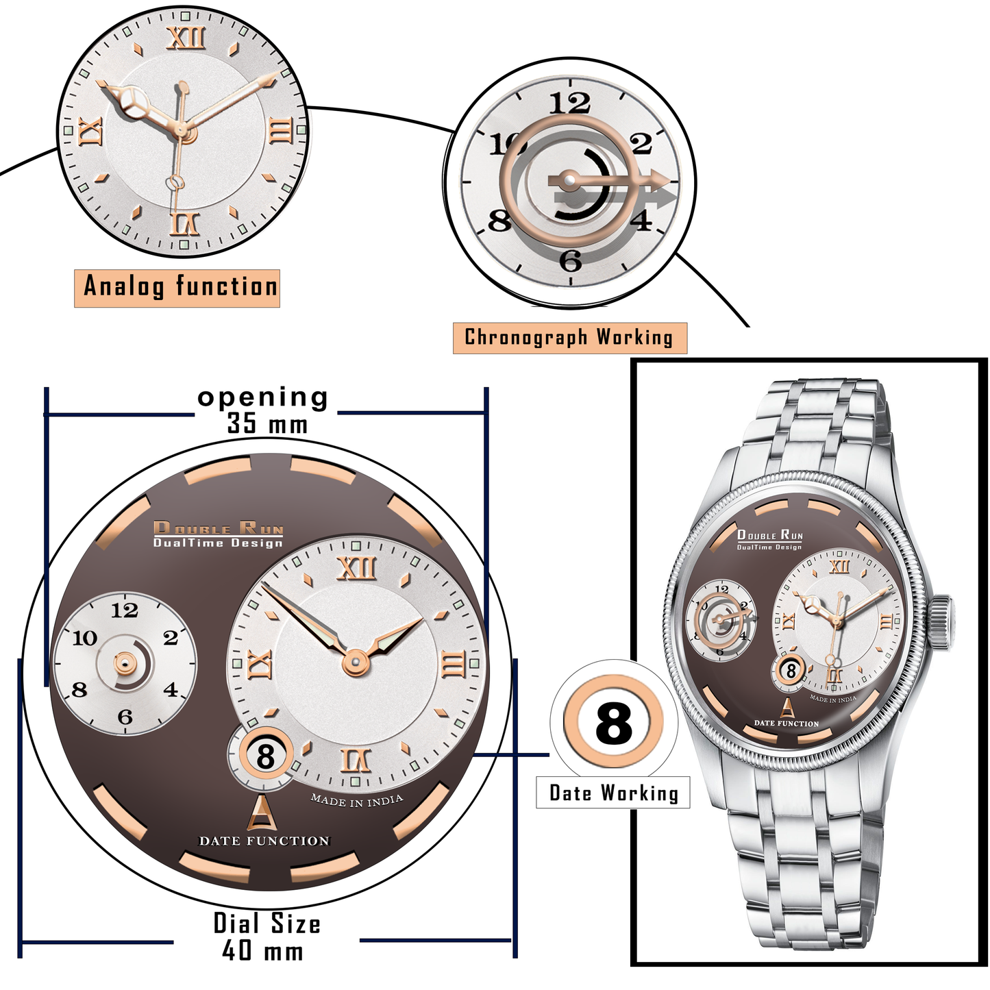 Mocha Luxe Chronograph Watch