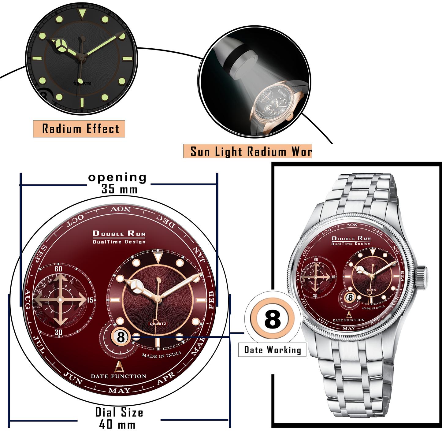 Merlot Dial Chronograph Watch - inspired by the rich wine tone.