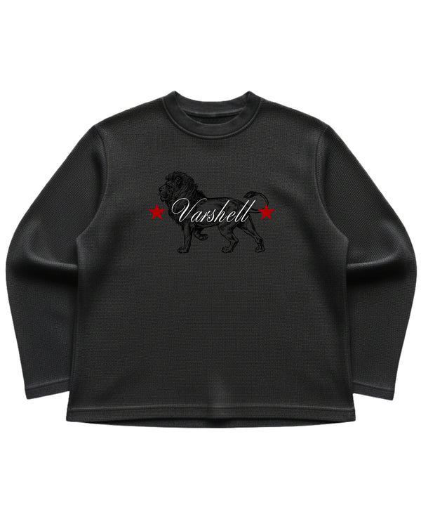 Black waffle knit oversized full-sleeve Front Design
