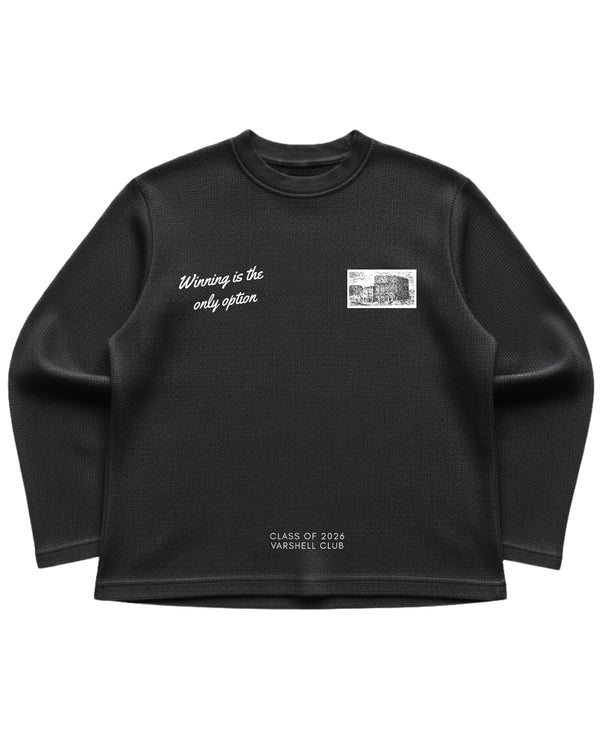 Black waffle knit oversized full-sleeve Front Design